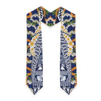 Hawaiian Plumeria Lei Graduation Stole Kakau Motifs and Palaka Half Style Blue Color LT03 - Polynesian Pride