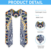 Hawaiian Plumeria Lei Graduation Stole Kakau Motifs and Palaka Half Style Blue Color LT03 - Polynesian Pride