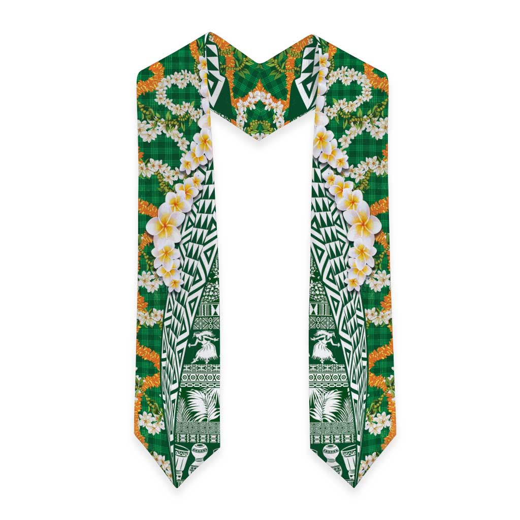 Hawaiian Plumeria Lei Graduation Stole Kakau Motifs and Palaka Half Style Green Color