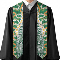 Hawaiian Plumeria Lei Graduation Stole Kakau Motifs and Palaka Half Style Green Color