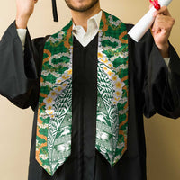 Hawaiian Plumeria Lei Graduation Stole Kakau Motifs and Palaka Half Style Green Color