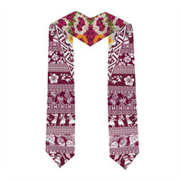 Hawaiian Plumeria Lei Graduation Stole Kakau Motifs and Palaka Half Style Pink Color LT03 - Polynesian Pride