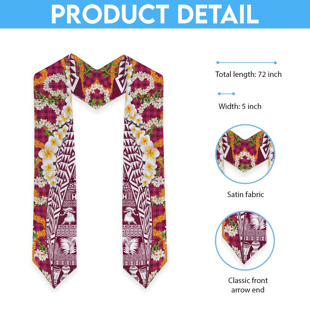 Hawaiian Plumeria Lei Graduation Stole Kakau Motifs and Palaka Half Style Pink Color LT03 - Polynesian Pride
