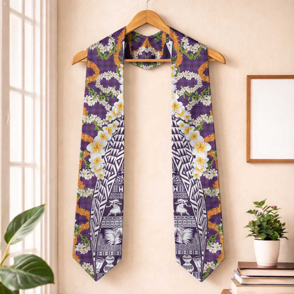 Hawaiian Plumeria Lei Graduation Stole Kakau Motifs and Palaka Half Style Purple Color LT03 One Size Purple - Polynesian Pride