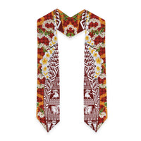 Hawaiian Plumeria Lei Graduation Stole Kakau Motifs and Palaka Half Style Red Color LT03 - Polynesian Pride