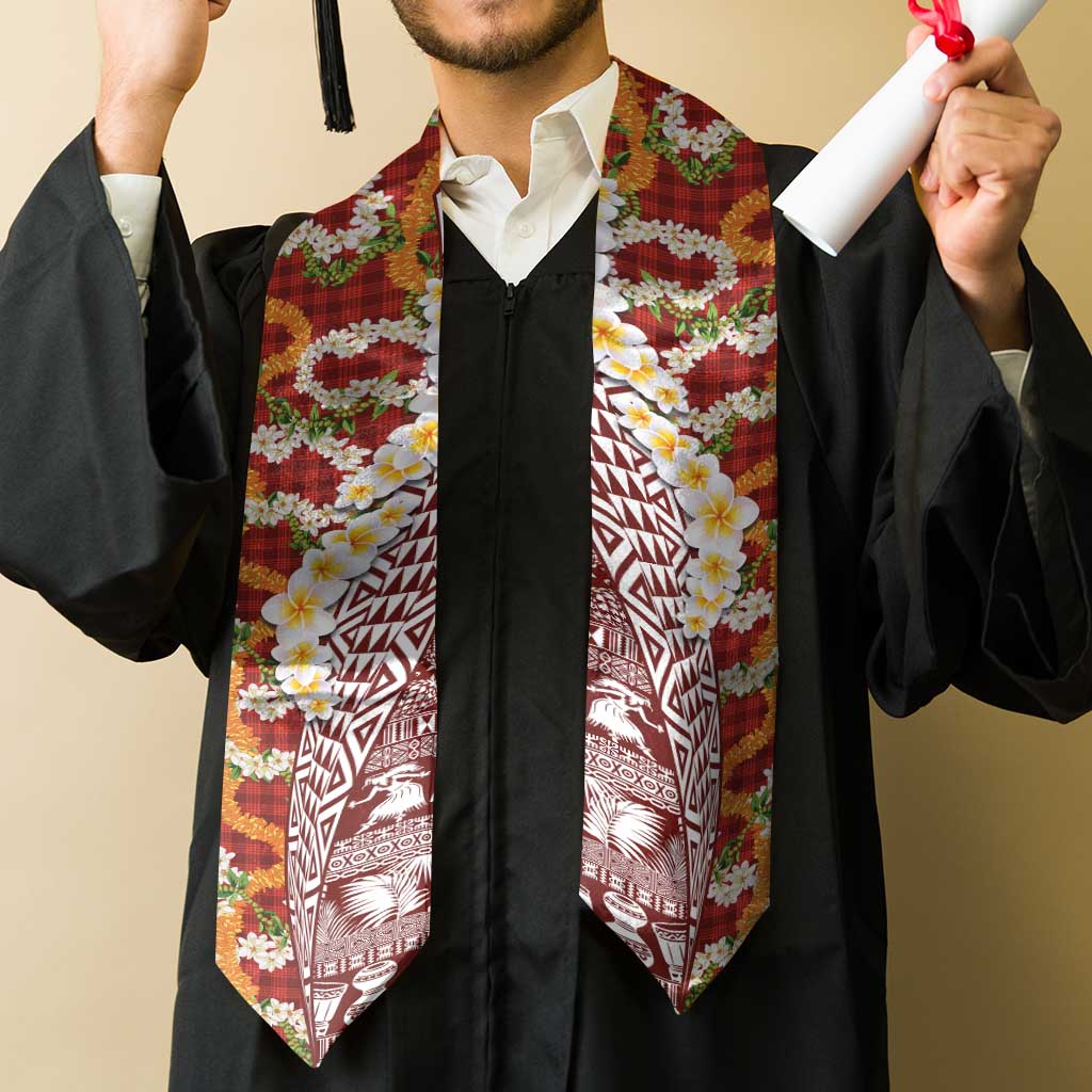 Hawaiian Plumeria Lei Graduation Stole Kakau Motifs and Palaka Half Style Red Color LT03 - Polynesian Pride