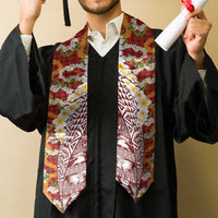 Hawaiian Plumeria Lei Graduation Stole Kakau Motifs and Palaka Half Style Red Color LT03 - Polynesian Pride