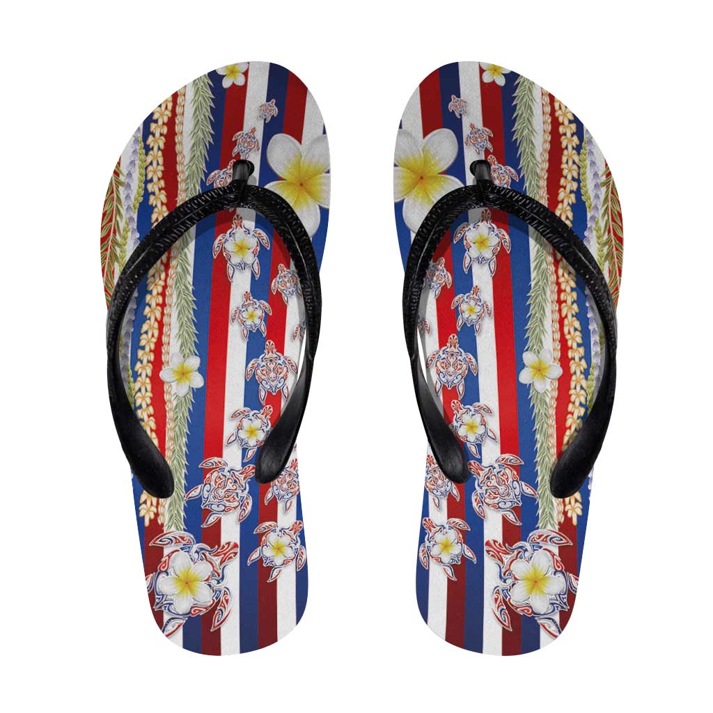 Hawaiian Polynesian Tribal Turtles Flip Flops with Lei and Flag Style LT03 Multicolor - Polynesian Pride