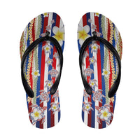 Hawaiian Polynesian Tribal Turtles Flip Flops with Lei and Flag Style LT03 Multicolor - Polynesian Pride