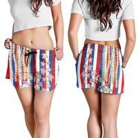 Hawaiian Polynesian Tribal Turtles Shorts for Women with Lei and Flag Style LT03 - Polynesian Pride