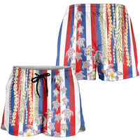 Hawaiian Polynesian Tribal Turtles Shorts for Women with Lei and Flag Style LT03 - Polynesian Pride