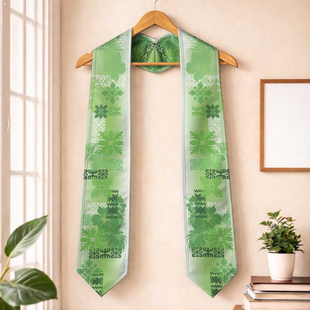 Hawaiian Quilt Graduation Stole Vintage Pattern Green LT05 One Size Green - Polynesian Pride