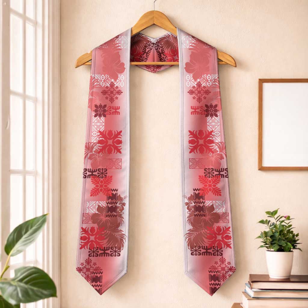 Hawaiian Quilt Graduation Stole Vintage Pattern Red LT05 One Size Red - Polynesian Pride