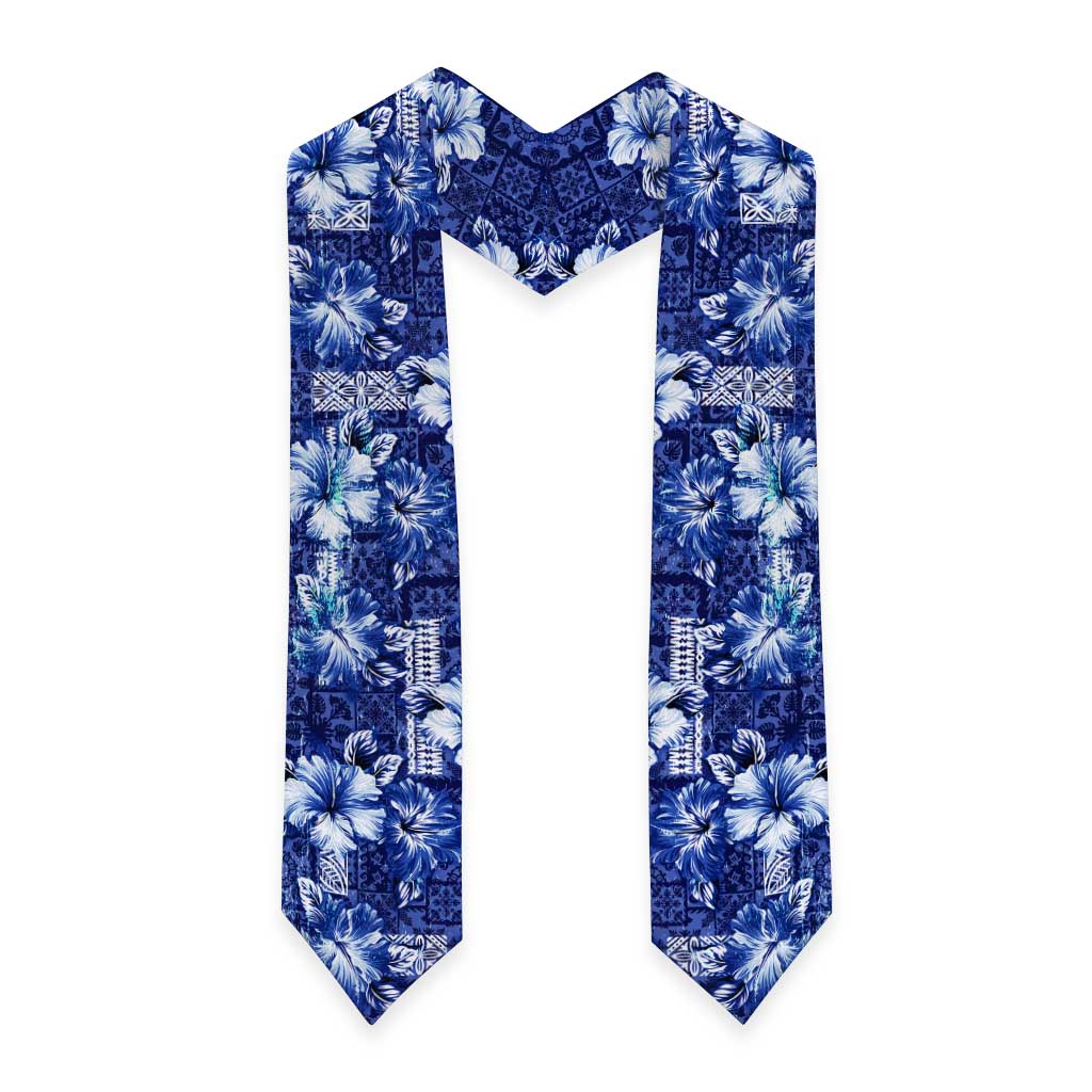 Hawaiian Quilt Pattern Graduation Stole Hibiscus and Tribal Element Vintage Blue Vibe LT03 - Polynesian Pride