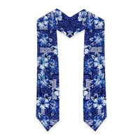Hawaiian Quilt Pattern Graduation Stole Hibiscus and Tribal Element Vintage Blue Vibe LT03 - Polynesian Pride