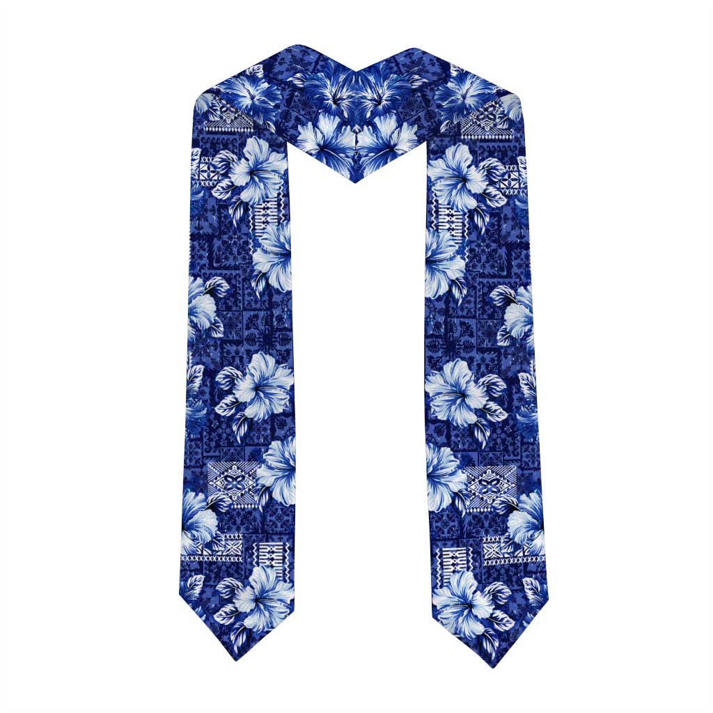 Hawaiian Quilt Pattern Graduation Stole Hibiscus and Tribal Element Vintage Blue Vibe LT03 - Polynesian Pride