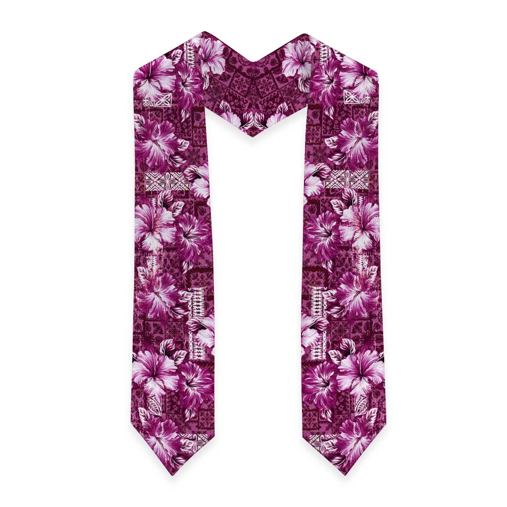 Hawaiian Quilt Pattern Graduation Stole Hibiscus and Tribal Element Vintage Pink Vibe LT03 - Polynesian Pride