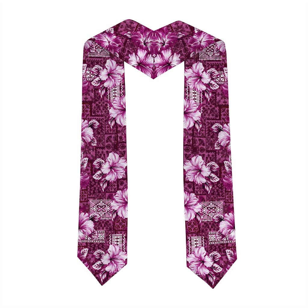 Hawaiian Quilt Pattern Graduation Stole Hibiscus and Tribal Element Vintage Pink Vibe LT03 - Polynesian Pride