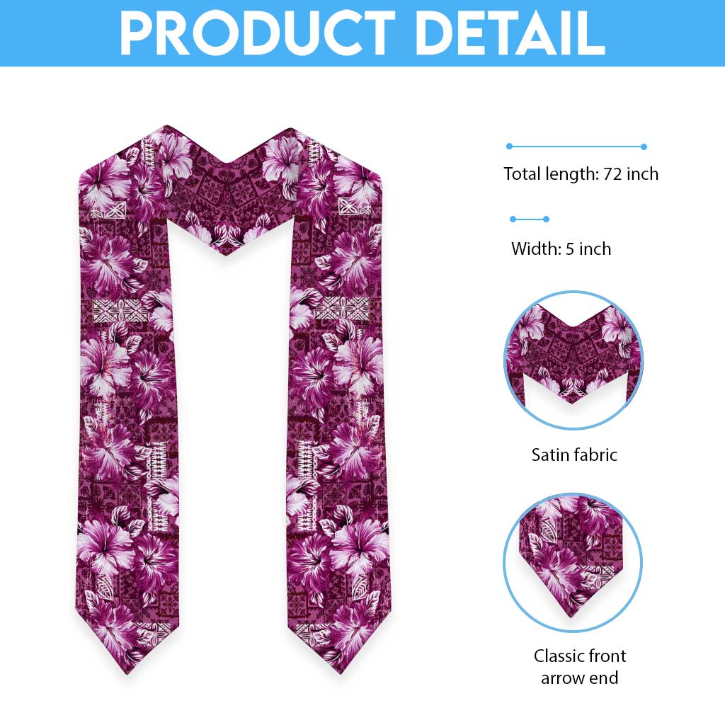 Hawaiian Quilt Pattern Graduation Stole Hibiscus and Tribal Element Vintage Pink Vibe LT03 - Polynesian Pride