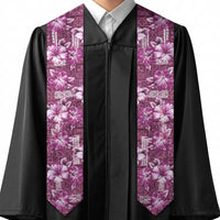 Hawaiian Quilt Pattern Graduation Stole Hibiscus and Tribal Element Vintage Pink Vibe LT03 - Polynesian Pride