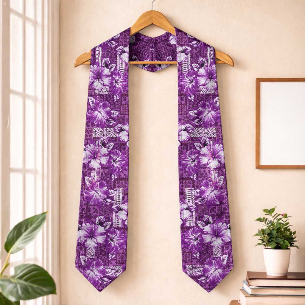 Hawaiian Quilt Pattern Graduation Stole Hibiscus and Tribal Element Vintage Purple Vibe LT03 One Size Purple - Polynesian Pride