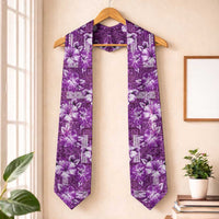 Hawaiian Quilt Pattern Graduation Stole Hibiscus and Tribal Element Vintage Purple Vibe LT03 One Size Purple - Polynesian Pride