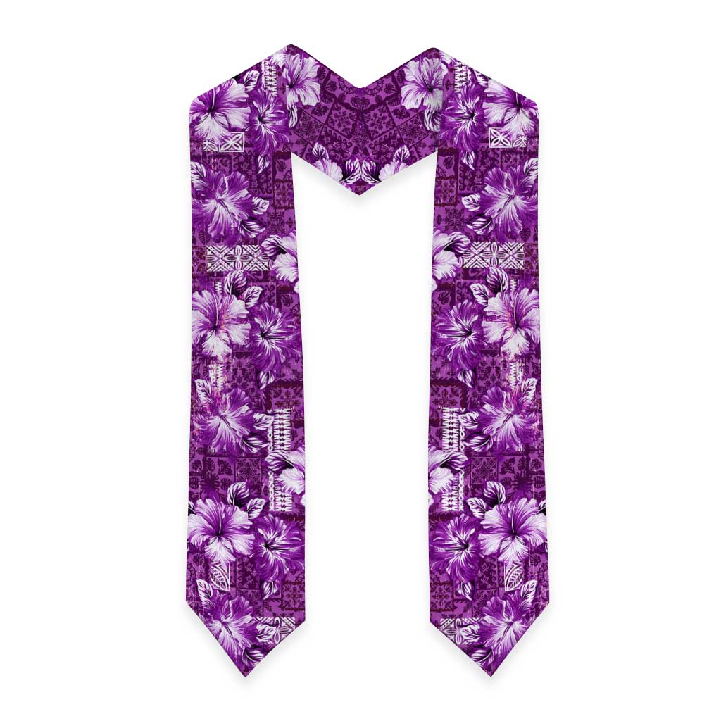 Hawaiian Quilt Pattern Graduation Stole Hibiscus and Tribal Element Vintage Purple Vibe LT03 - Polynesian Pride