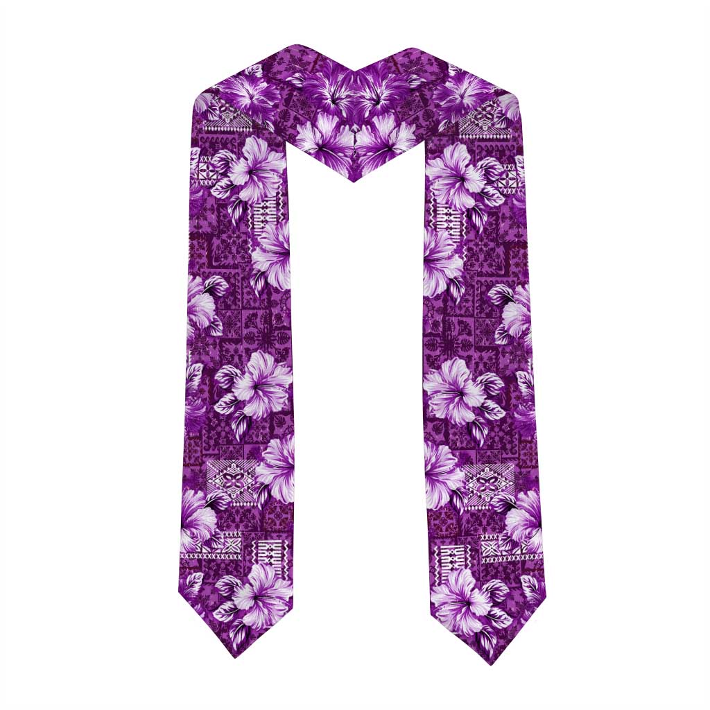 Hawaiian Quilt Pattern Graduation Stole Hibiscus and Tribal Element Vintage Purple Vibe LT03 - Polynesian Pride