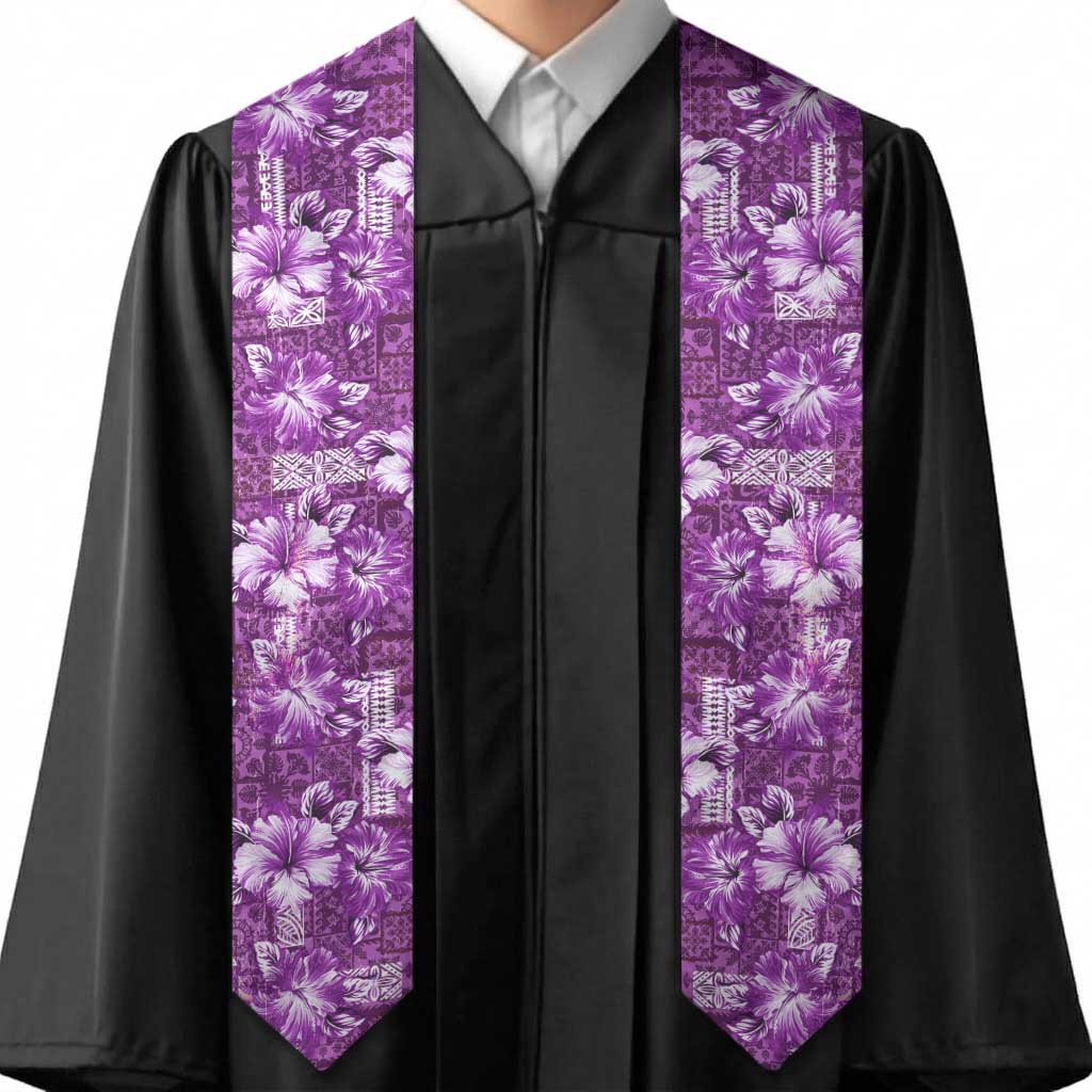 Hawaiian Quilt Pattern Graduation Stole Hibiscus and Tribal Element Vintage Purple Vibe LT03 - Polynesian Pride