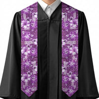 Hawaiian Quilt Pattern Graduation Stole Hibiscus and Tribal Element Vintage Purple Vibe LT03 - Polynesian Pride