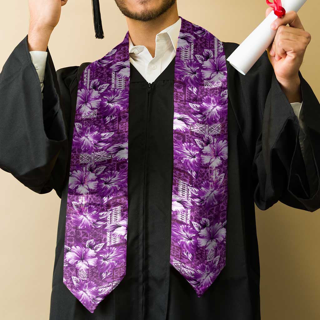 Hawaiian Quilt Pattern Graduation Stole Hibiscus and Tribal Element Vintage Purple Vibe LT03 - Polynesian Pride