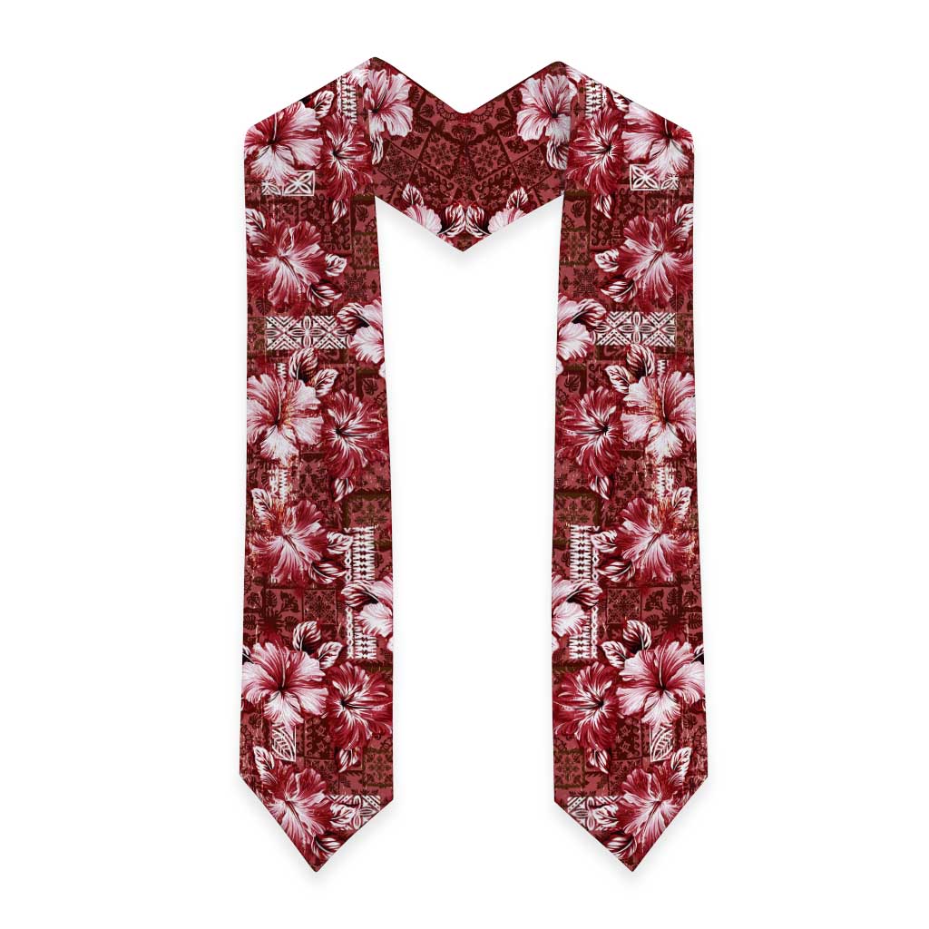 Hawaiian Quilt Pattern Graduation Stole Hibiscus and Tribal Element Vintage Red Vibe LT03 - Polynesian Pride