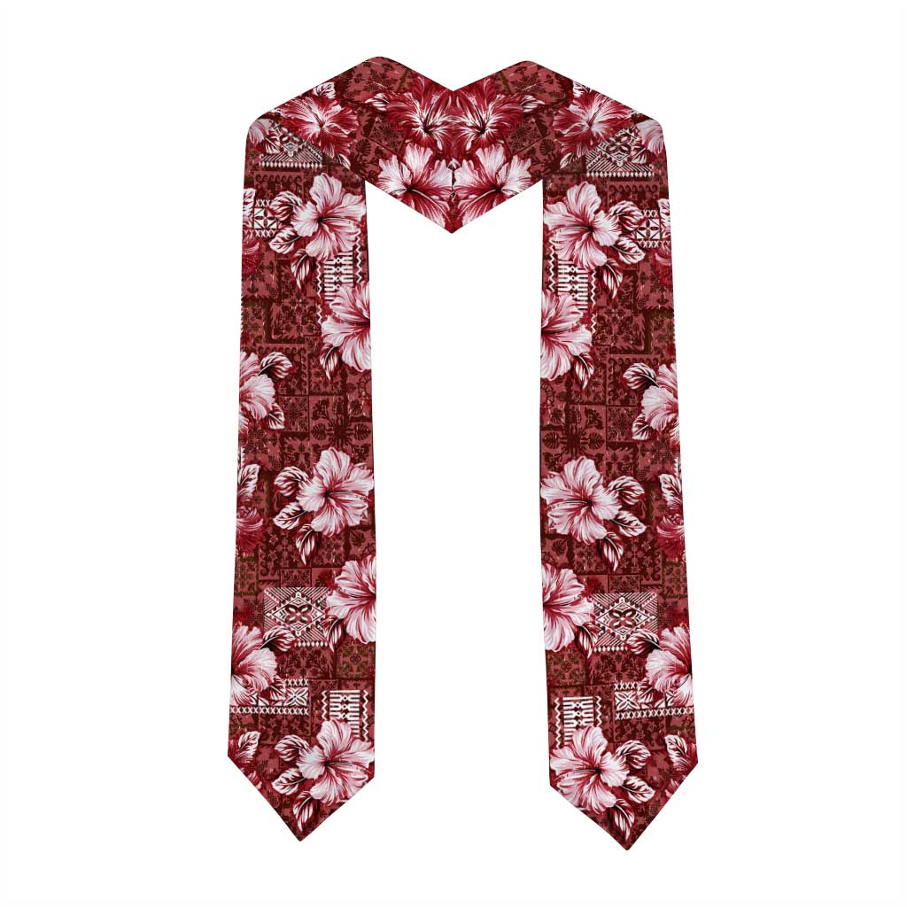 Hawaiian Quilt Pattern Graduation Stole Hibiscus and Tribal Element Vintage Red Vibe LT03 - Polynesian Pride