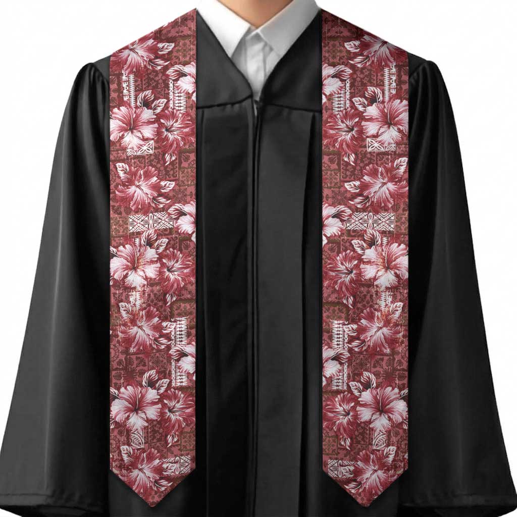 Hawaiian Quilt Pattern Graduation Stole Hibiscus and Tribal Element Vintage Red Vibe LT03 - Polynesian Pride