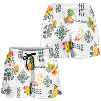 Hawaiian Quilts Shorts for Women Tropical Fruits and Plants