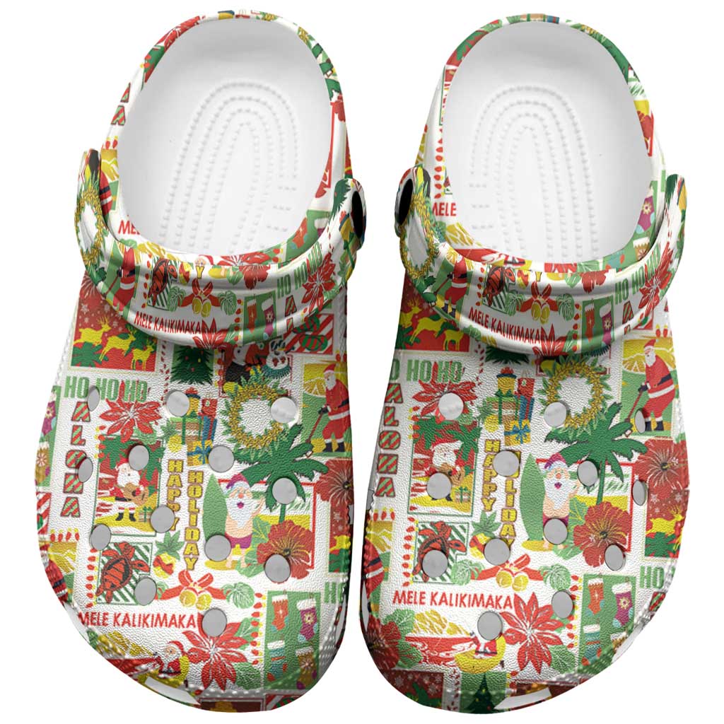 Hawaiian Santa Christmas Pattern Clogs Shoes White Version - Polynesian Pride