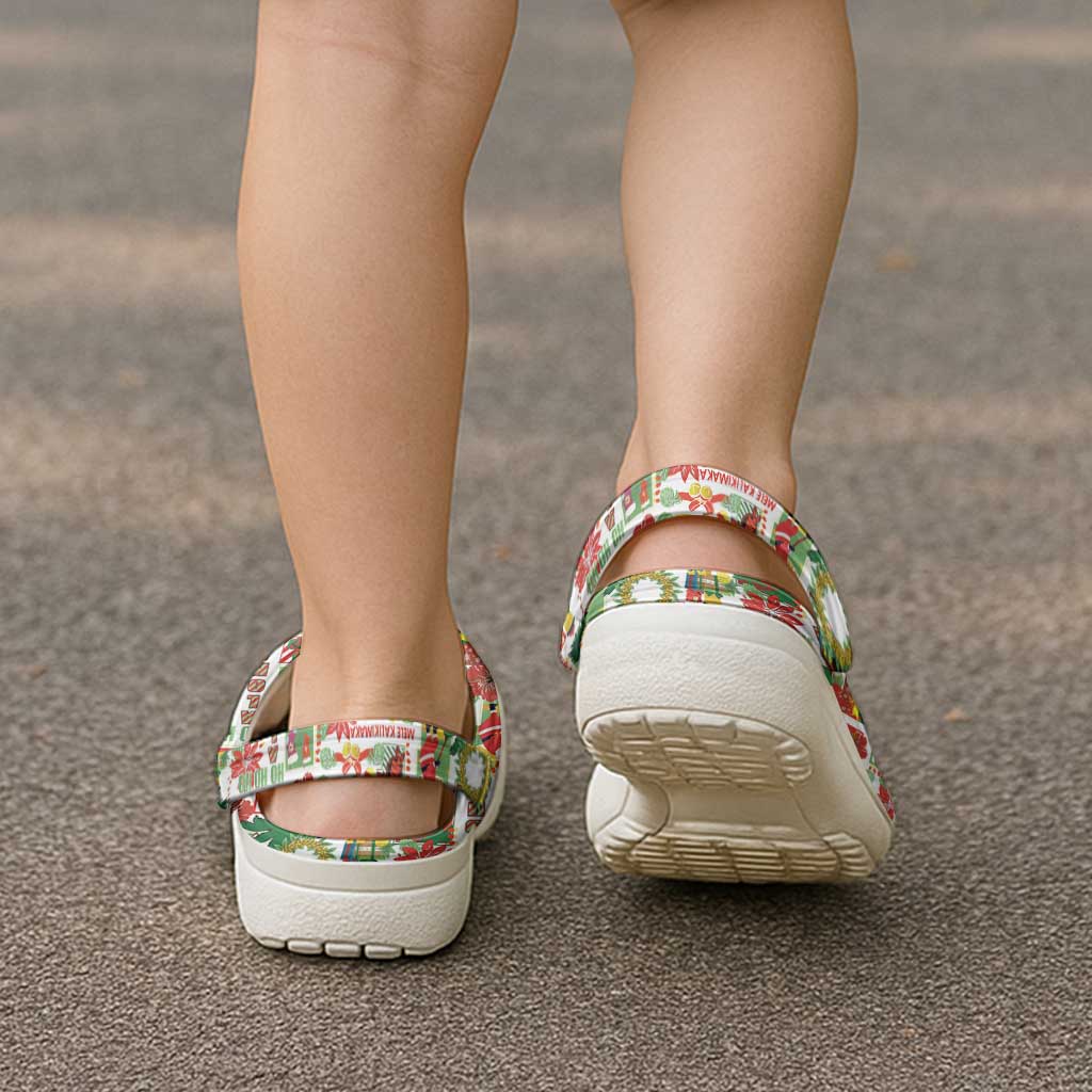 Hawaiian Santa Christmas Pattern Clogs Shoes White Version - Polynesian Pride