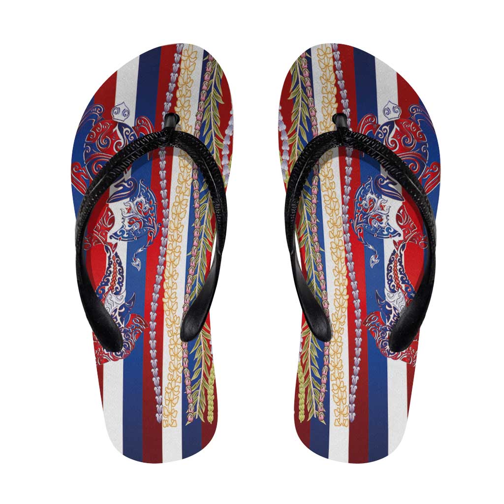 Hawaiian Sea Animals Flip Flops with Lei and Flag Style LT03 Multicolor - Polynesian Pride