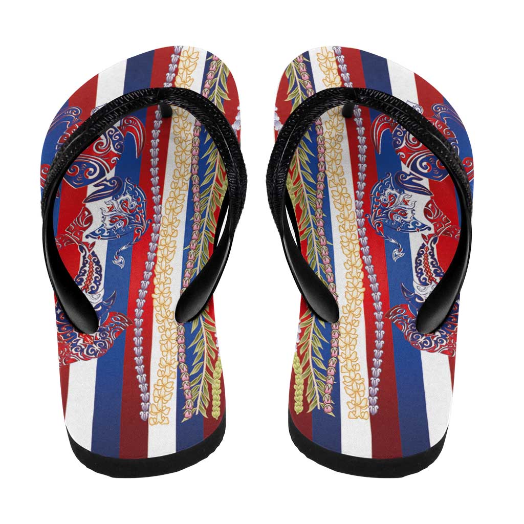 Hawaiian Sea Animals Flip Flops with Lei and Flag Style LT03 - Polynesian Pride