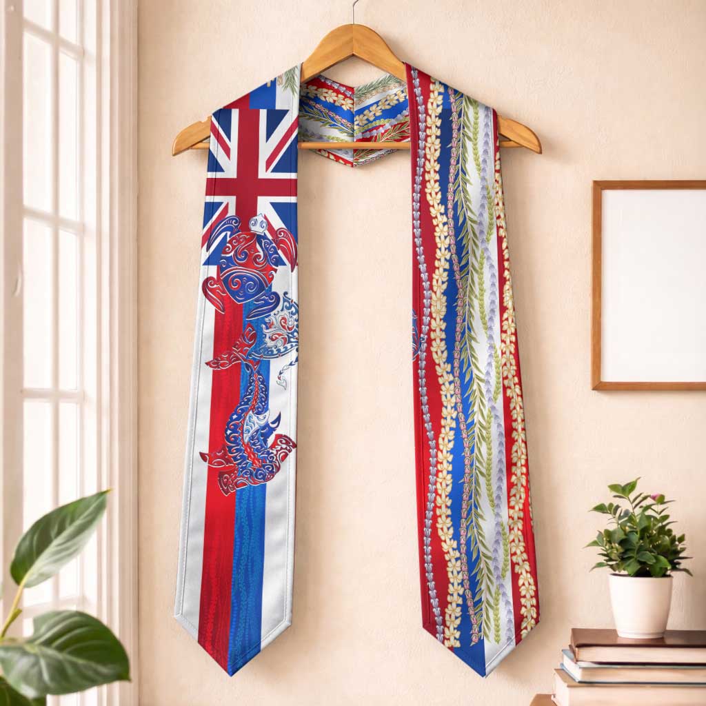 Hawaiian Sea Animals Graduation Stole with Lei and Flag Style LT03 One Size Multicolor - Polynesian Pride