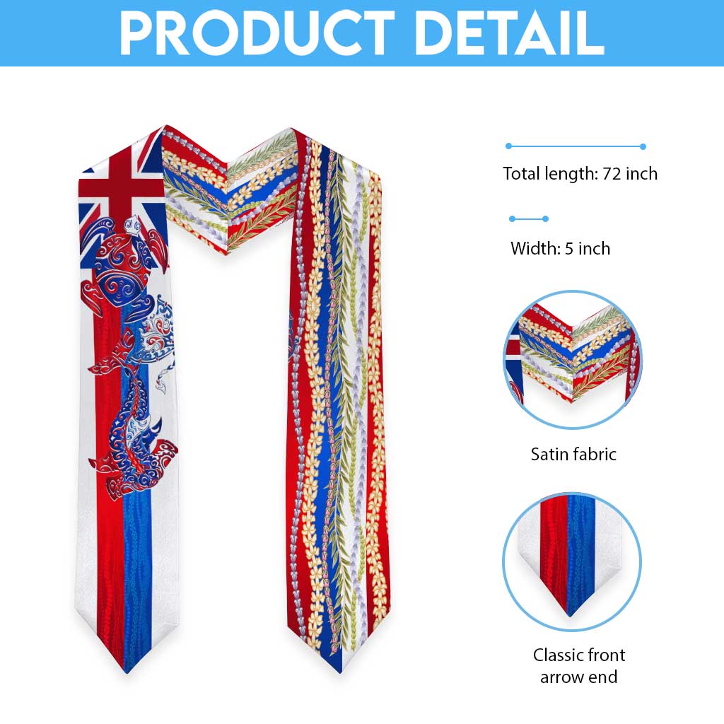 Hawaiian Sea Animals Graduation Stole with Lei and Flag Style LT03 - Polynesian Pride
