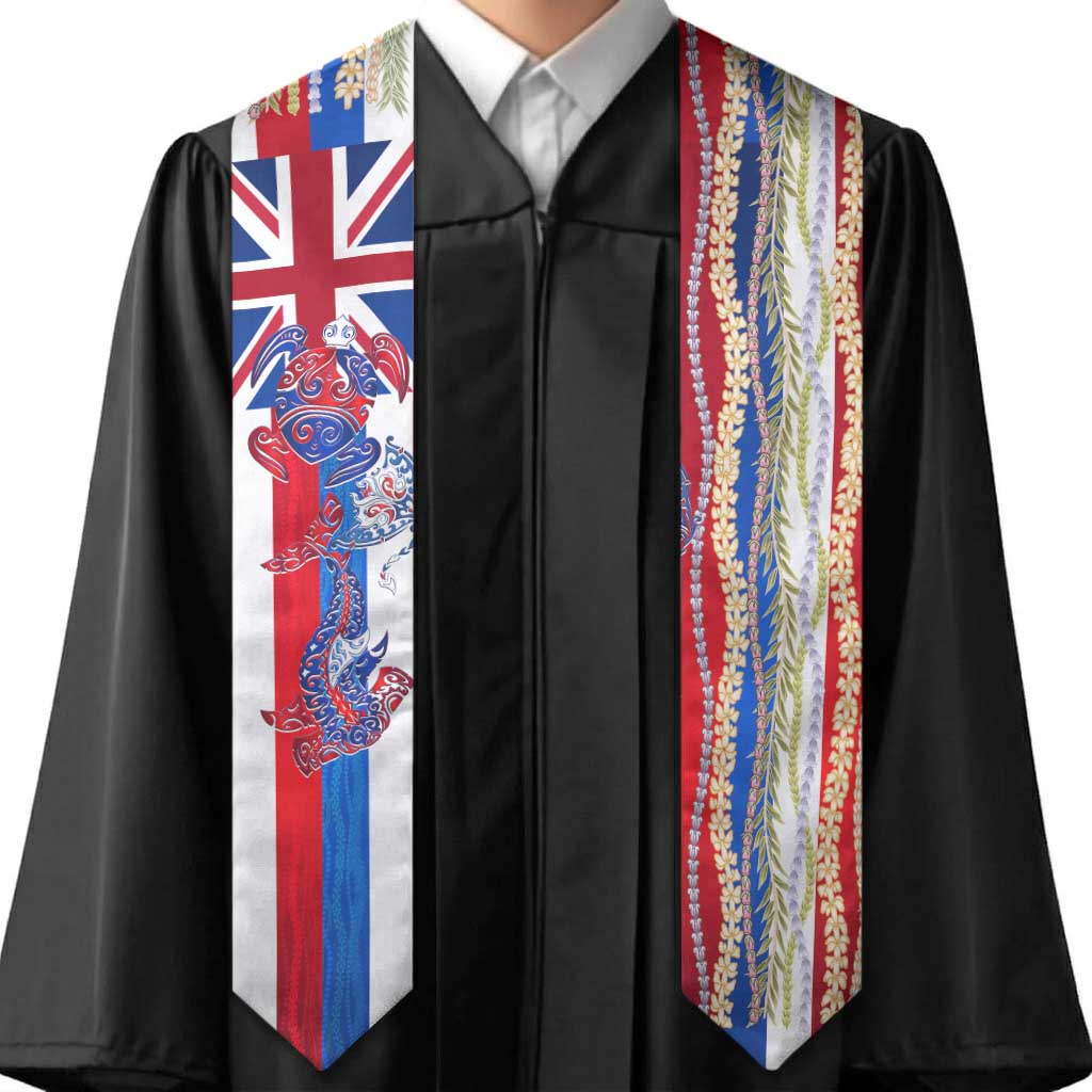 Hawaiian Sea Animals Graduation Stole with Lei and Flag Style LT03 - Polynesian Pride