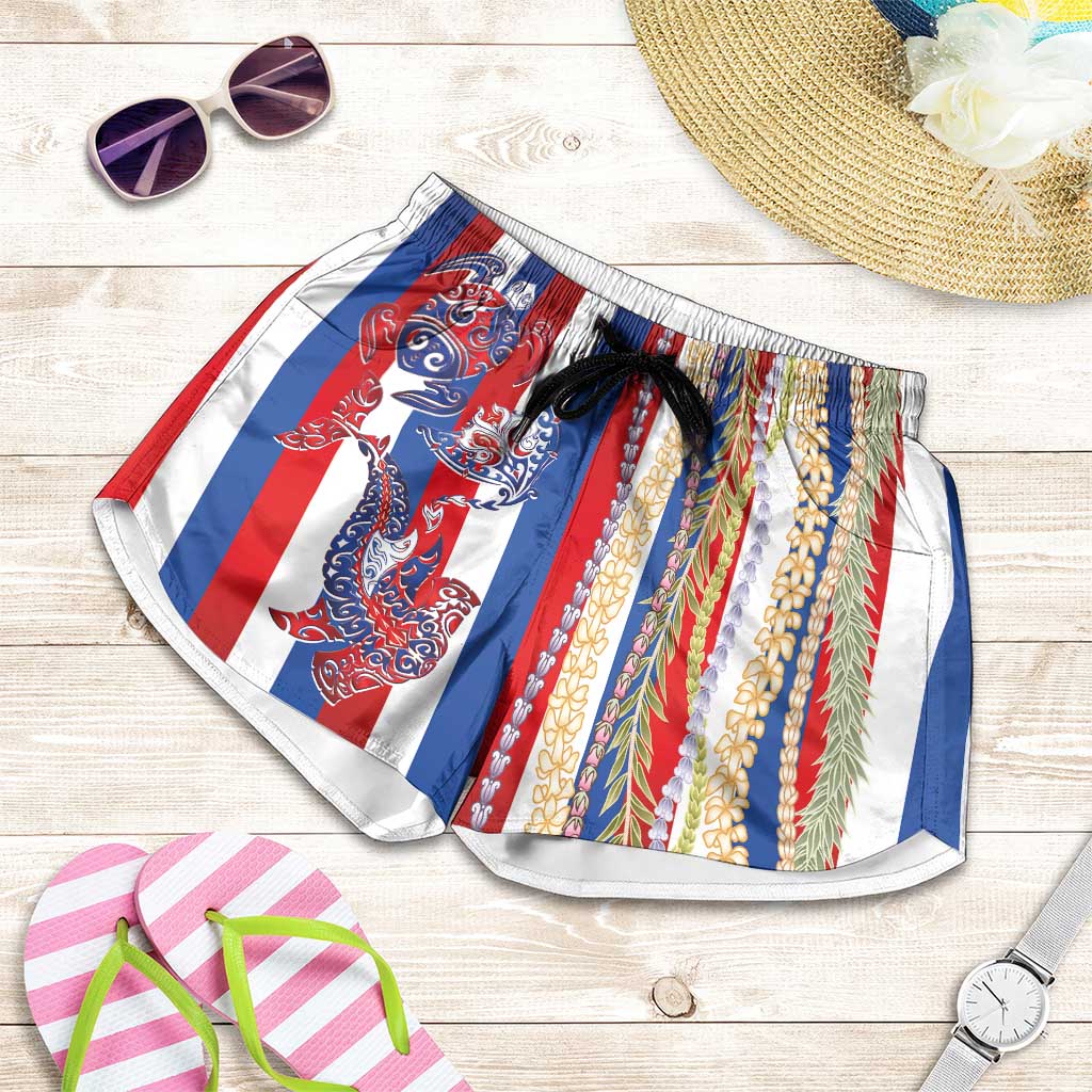 Hawaiian Sea Animals Shorts for Women with Lei and Flag Style LT03 Multicolor - Polynesian Pride