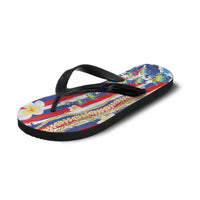Hawaiian Sea Turtles and Plumeria Flip Flops with Lei and Flag Grunge Style