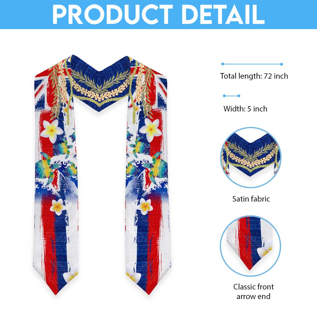 Hawaiian Sea Turtles and Plumeria Graduation Stole with Lei and Flag Grunge Style