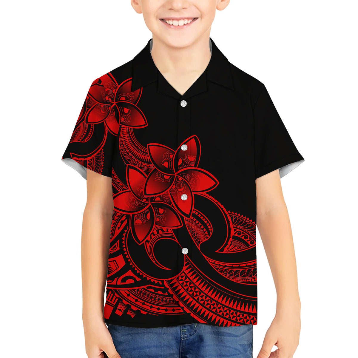 Polynesian Matching Outfit For Family Plumeria Flowers Long Dress Hawaiian Shirt Polynesian Tribal Red Vibe LT9