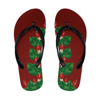 Hawaiian Taro Leaves-Hibiscus and Plumeria Flip Flops Polynesian Art-Kakau Tattoo Red LT03 Red - Polynesian Pride