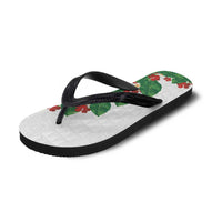 Hawaiian Taro Leaves-Hibiscus and Plumeria Flip Flops Polynesian Art-Kakau Tattoo White