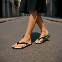 Hawaiian Taro Leaves-Hibiscus and Plumeria Flip Flops Polynesian Art-Kakau Tattoo White