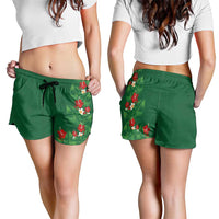 Hawaiian Taro Leaves-Hibiscus and Plumeria Shorts for Women Polynesian Art-Kakau Tattoo Green